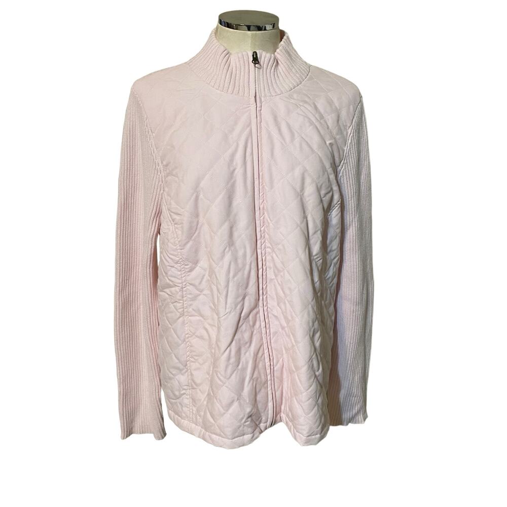 Croft & Barrow Blush Pink Quilted Ribbed Knit Zip Up Sweater Jacket Size 1X